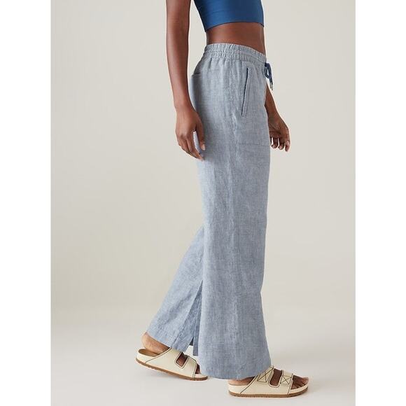 Athleta Retreat Linen Wide Leg Pant Chambray Blue - 8 - Picture 2 of 8